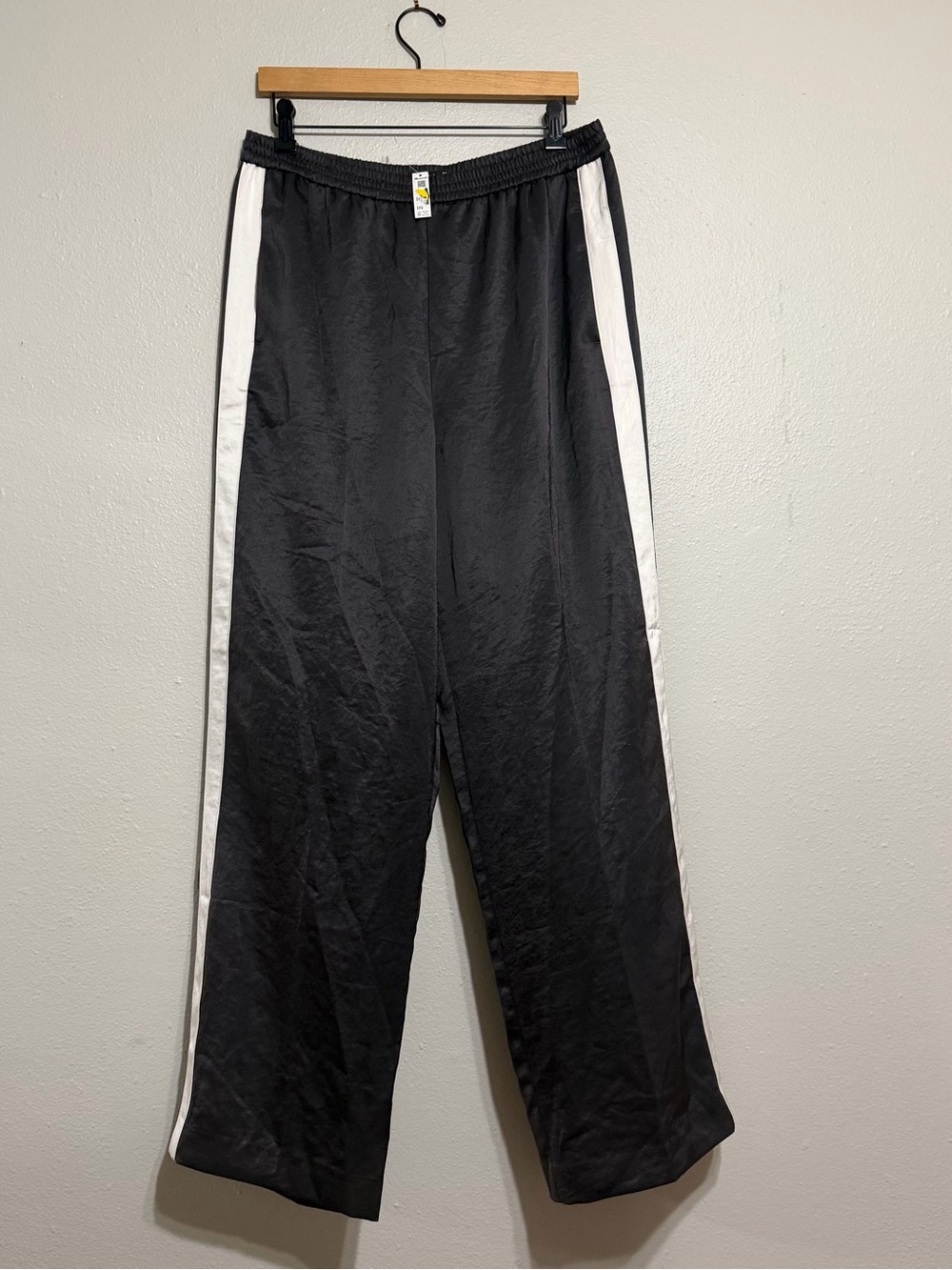 Madewell dark brown, satin Track Pants with White Side Stripes SIZE L